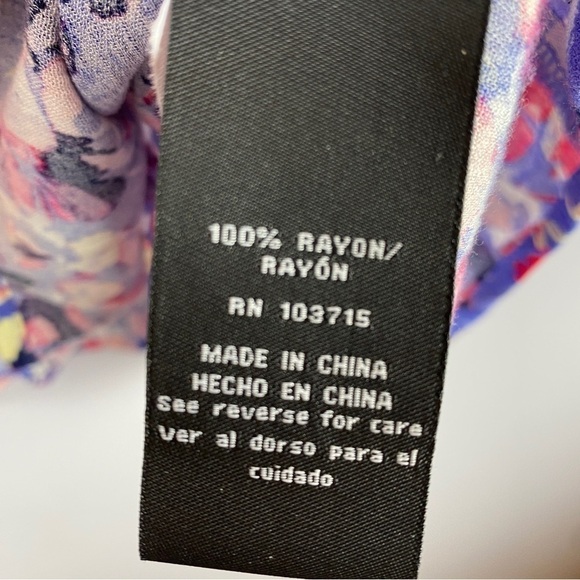 ZAC & Rachel Purple Pink Floral Boho 3/4 Sleeve Blouse Large - Picture 8 of 9